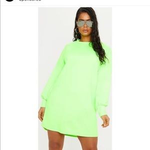 NWT PrettyLittleThing Neon Green Jumper Dress